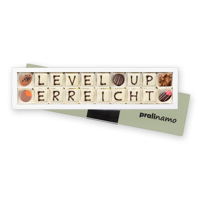 Geschenk zum Geburtstag – Pralinenbox „Level up erreicht“